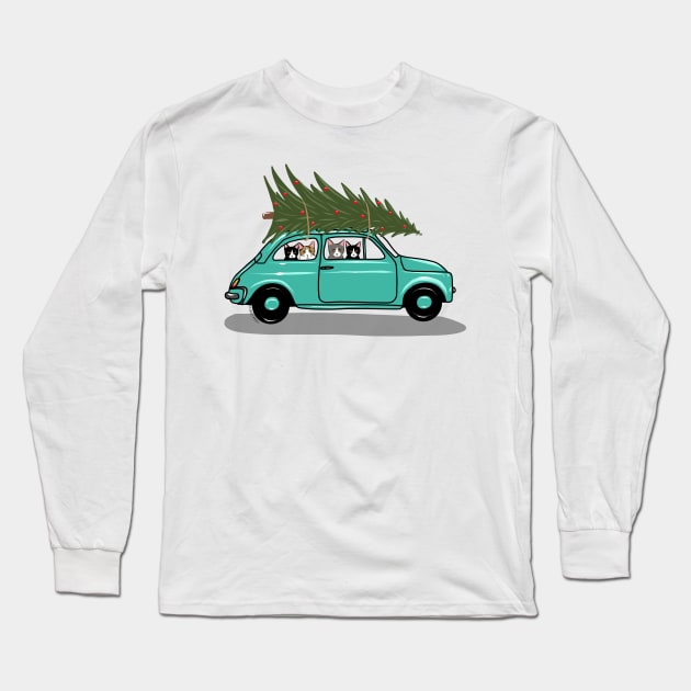 Bringing Home the Christmas Tree Teal Long Sleeve T-Shirt by KilkennyCat Art